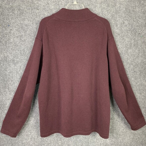 L L  Bean 1/4 Zip Knit Sweater Men XL Tall Long Sleeve Plum Color Cotton - Picture 7 of 11